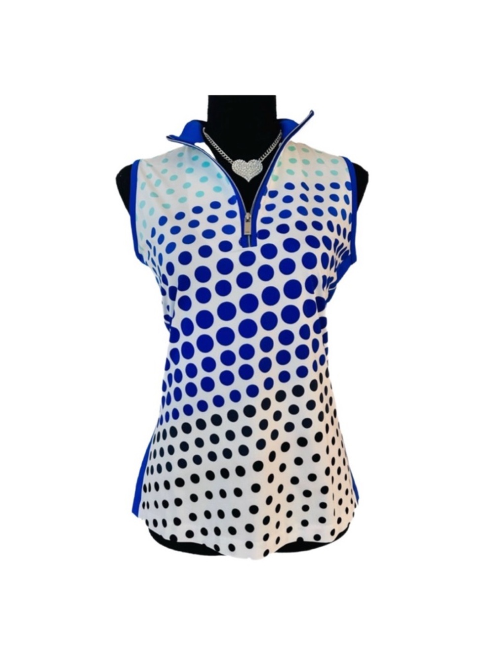 TAIL ~ Blue Aqua Blue Black Polka Dot White Sleeveless Top size S
